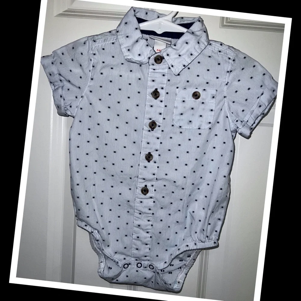 •Cat&Jack 3-6m dress shirt onesie👞EUC👞 - Picture 1 of 3